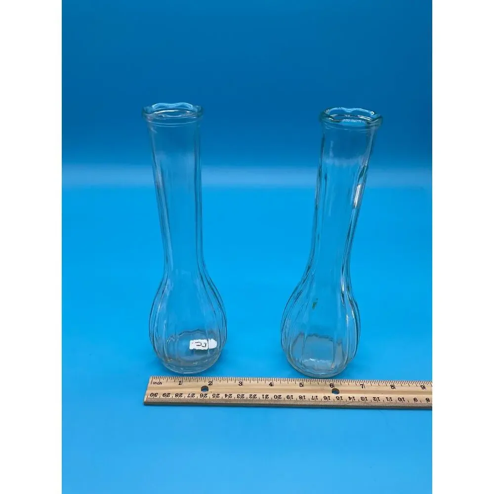 Vintage Clear Glass Bud Vases Set of 2 Fluted‎ 9